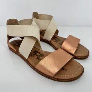 Sorel Ella Copper Gold Natural Slip-On Elastic Ankle Slide Sandals Sz 8.5 Beach